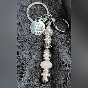 “and she did” Handmade Beaded Keychain | Inspirational Bag Charm